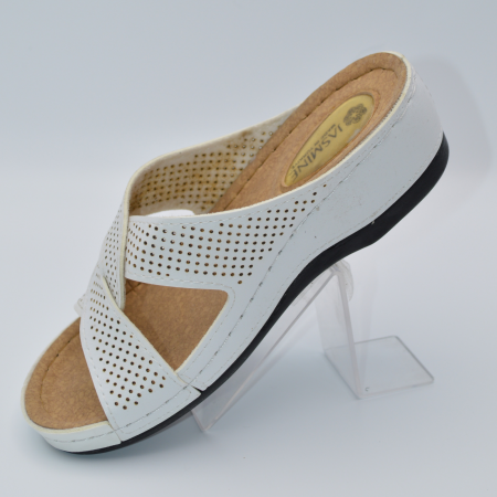 Papuci damă Jasmine, alb, Material perforat, talpă medie [3]