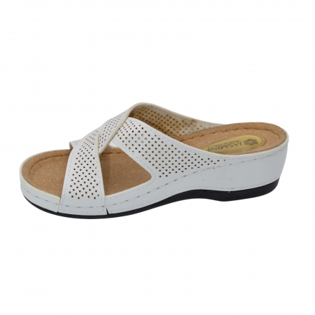 Papuci damă Jasmine, alb, Material perforat, talpă medie [1]