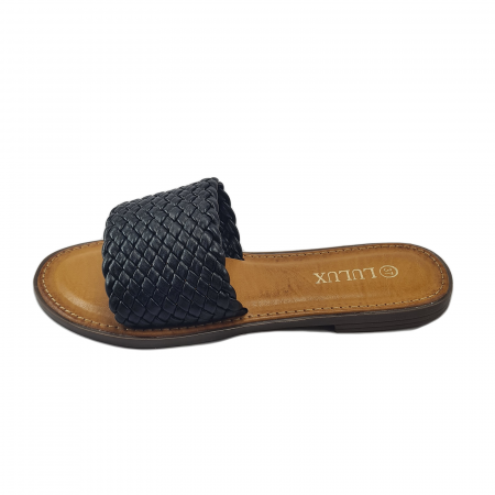 Șlapi ,papuci, saboți damă - Papuci damă, LULUX, Piele ecologică, Negru