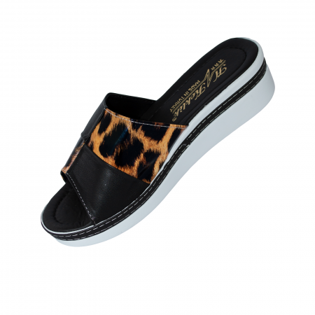 Papuci damă, Piele ecologică, Negru cu imprimeu leopard Sah, ta1587 [2]