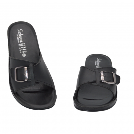 Papuci damă, Selena, Talpă joasă, Negru [2]