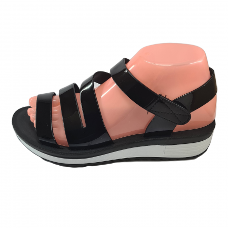 Sandale damă, piele ecologică lăcuită, Negru, COD c874 [2]