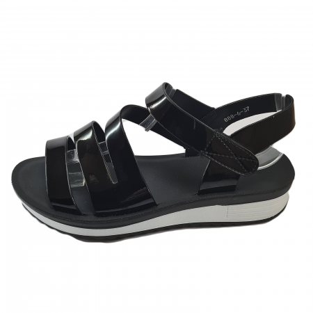 Sandale damă - Sandale damă, piele ecologică lăcuită, Negru, COD c874