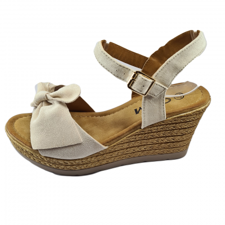Sandale damă - Sandale damă, Textil, Talpă înaltă, Bej Cod C916