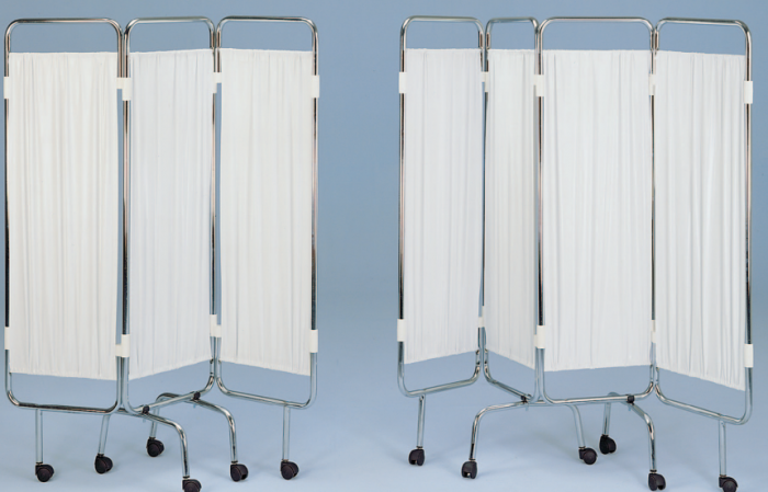 Paravan medical cu 3 elementi, rame cromate, mobil [2]