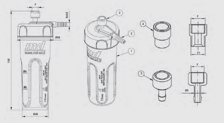 Borcan Barbotor Oxigen 250ml – Vas Umidificator pentru Concentrator și Debitmetru [2]