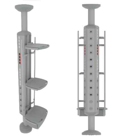 Console tavan sali operatie - Rampa verticala gaze medicale pentru terapie intensiva-model Premium cu prindere in tavan