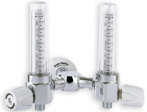 Dopplere - Debitmetru dublu O2 medical RS 1/4 OT/8 cu cuplă DIN.