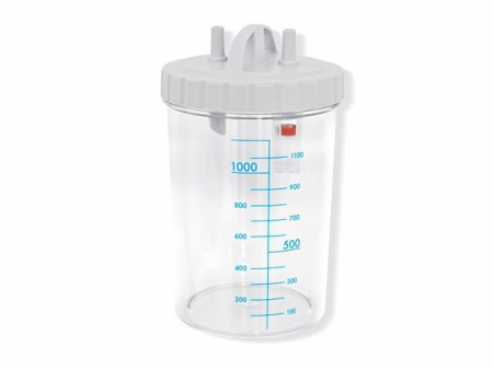 Vas aspiratie secretii / Borcan colector 1 Litru / 1000 ml pentru aspirator chirurgical - autoclavabil 134°C - capac si accesorii incluse [0]