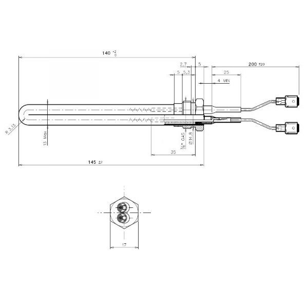 Rezistenta curbata 13x5mm, 145mm, 250wati [2]