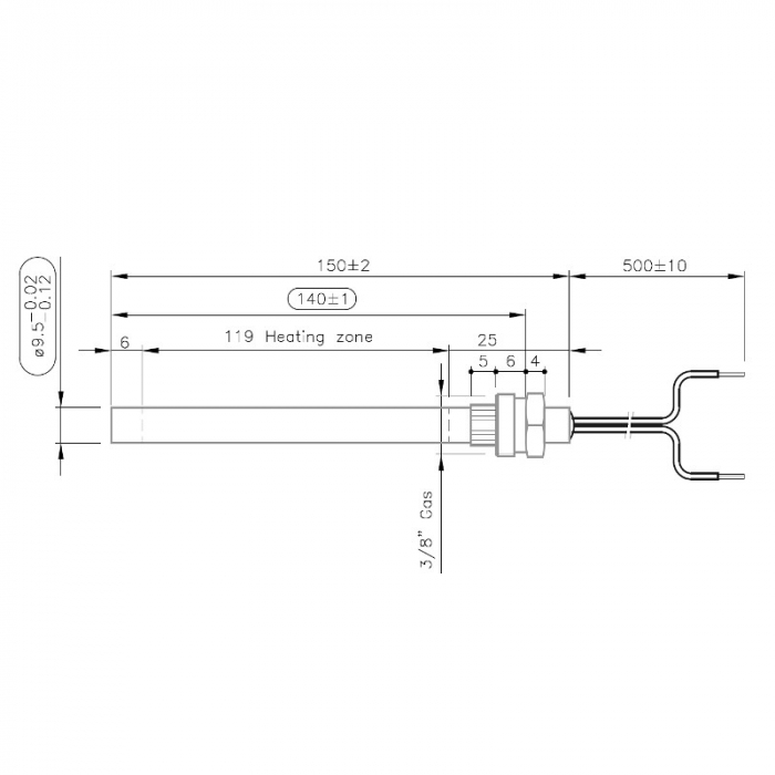 Rezistenta cu filet 3/8 9,5 mm 140/150 mm 350W HT73303 [2]