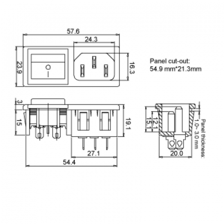 Comutator bipolar cu conector tată pentru panou 16 A [1]