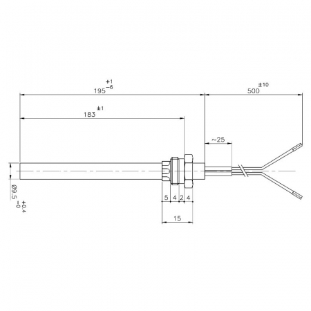 Rezistenta 183/195 mm 9,5 mm 330 wati  filet GAZ de 3/8" [1]