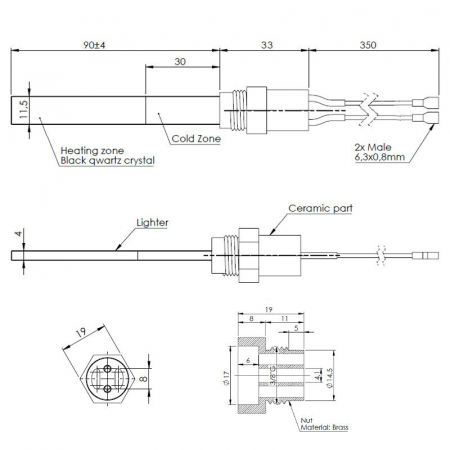 Rezistenta din cristale de cuart negre, cu racord filetat GAZ 3/8" 300 wati [1]