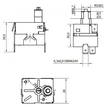 Termostat capilar cu resetare manuală  90 ÷ 110 °C [1]