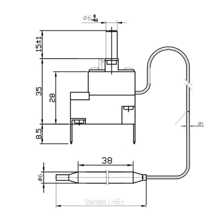 Termostat  reglabil 30 ÷ 90 °C cu capilar [1]