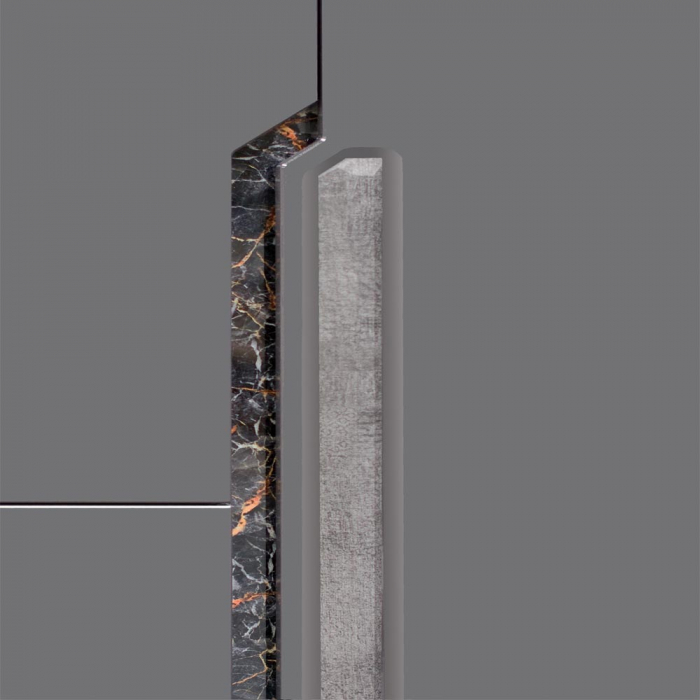 Living DAVOS Z.A.,6 corpuri, cu lumini LED si soft close, corp PAL nuc inchis, fronturi MDF gri, 310x196x58 cm - ExpoMob [4]