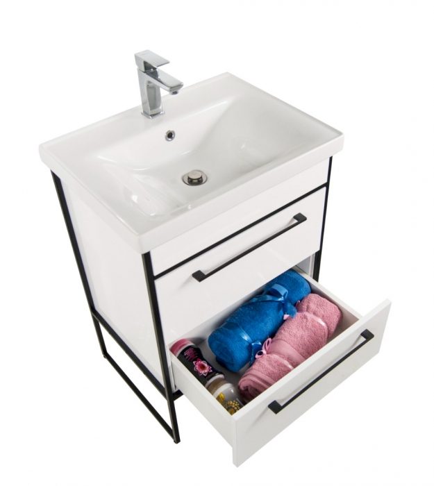 Set Baza front MDF si Lavoar seria 740, cadru metalic, 60 cm, alb [3]