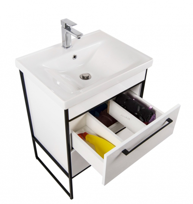 Set Baza front MDF si Lavoar seria 740, cadru metalic, 60 cm, alb [2]