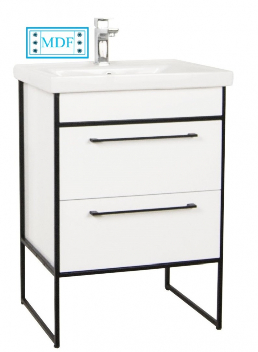 Set Baza front MDF si Lavoar seria 740, cadru metalic, 60 cm, alb [1]