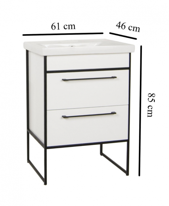 Set Baza front MDF si Lavoar seria 740, cadru metalic, 60 cm, alb [6]