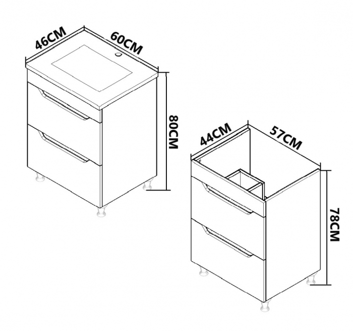 Set Baza front MDF si Lavoar seria 056, cu sertare, 60 cm, alb + antracit [6]