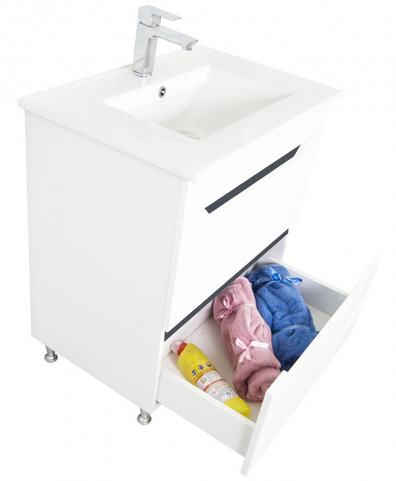 Set Baza front MDF si Lavoar seria 056, cu sertare, 60 cm, alb + antracit [4]