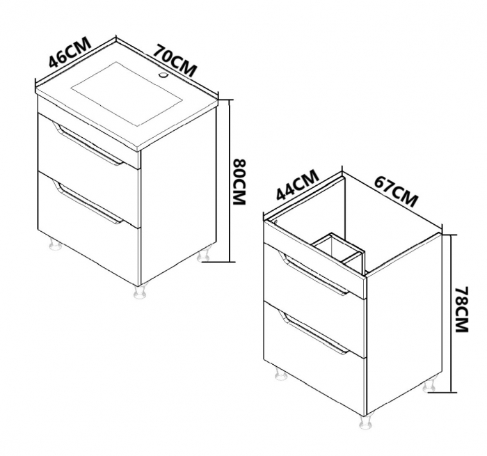 Set Baza front MDF si Lavoar seria 056, cu sertare, 70 cm, alb + antracit [6]