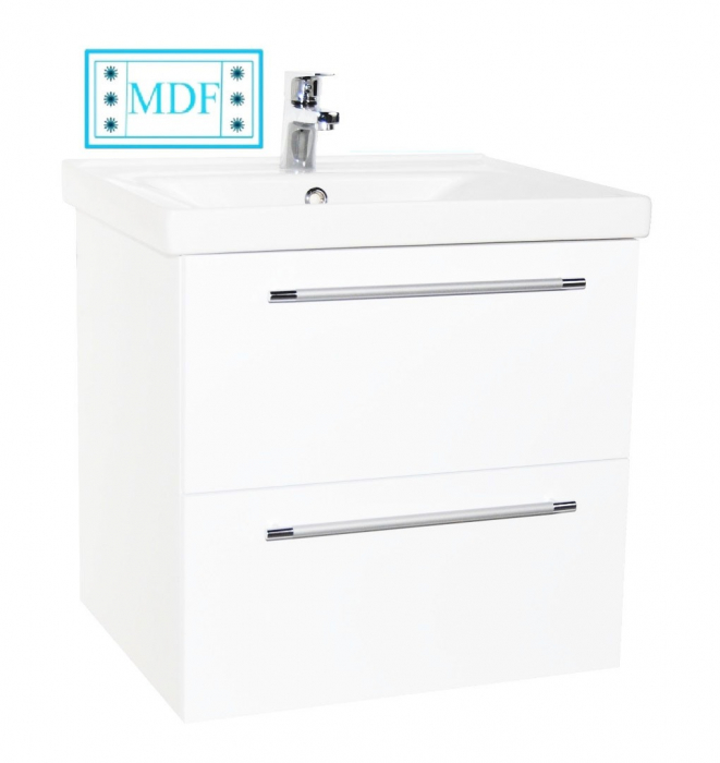 Set Baza front MDF si Lavoar seria 754, suspendata cu sertare, 60 cm, alb [1]