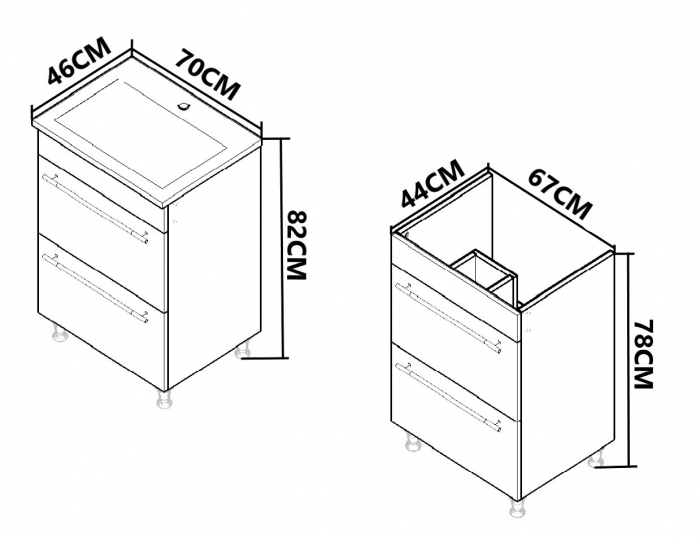 Set Baza front MDF si Lavoar seria 754, cu sertare, 70 cm, alb [5]