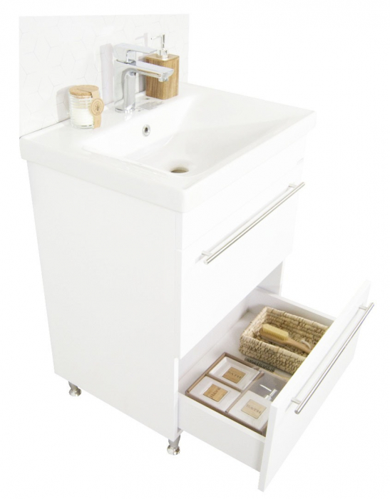 Set Baza front MDF si Lavoar seria 754, cu sertare, 70 cm, alb [3]