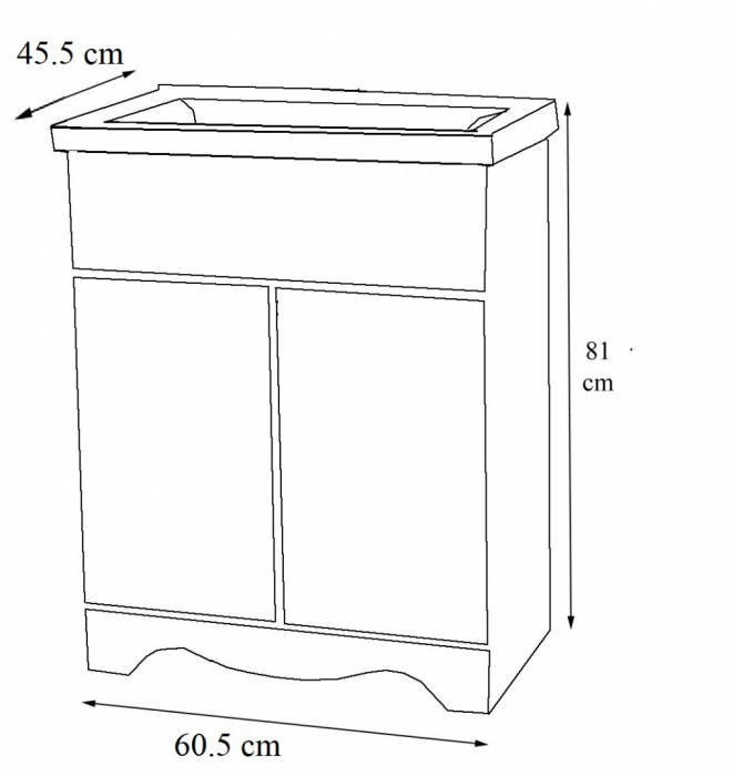 Set Baza front MDF si Lavoar seria 772, 60 cm, alb rustic [4]