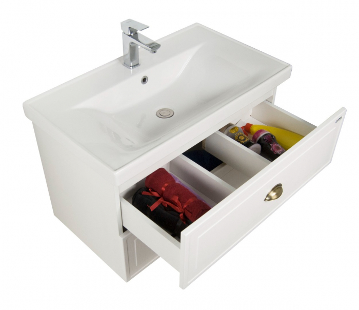 Set Baza front MDF  si Lavoar seria 796, suspendata cu sertare, 80 cm, alb rustic [2]