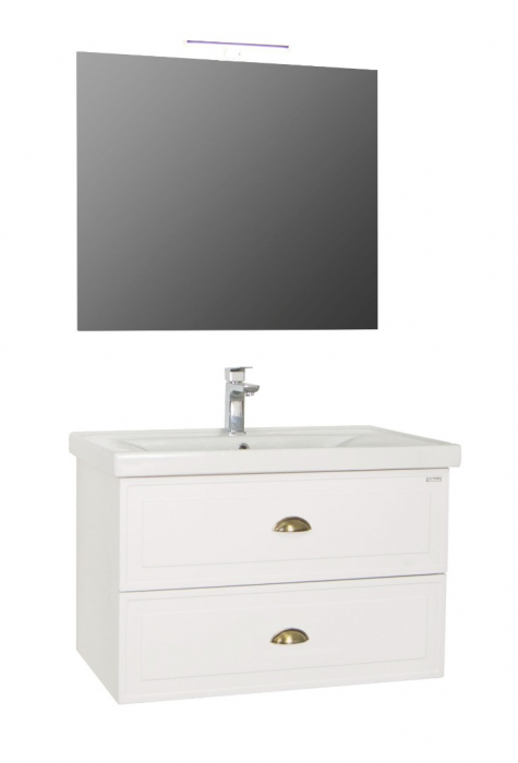Set Baza front MDF  si Lavoar seria 796, suspendata cu sertare, 80 cm, alb rustic [5]