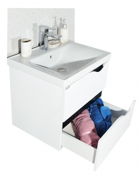 Set Baza front MDF si Lavoar seria 797, suspendata cu sertare, 60 cm, alb [3]