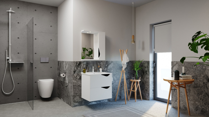 Set Baza front MDF si Lavoar seria 797, suspendata cu sertare, 70 cm, alb [5]