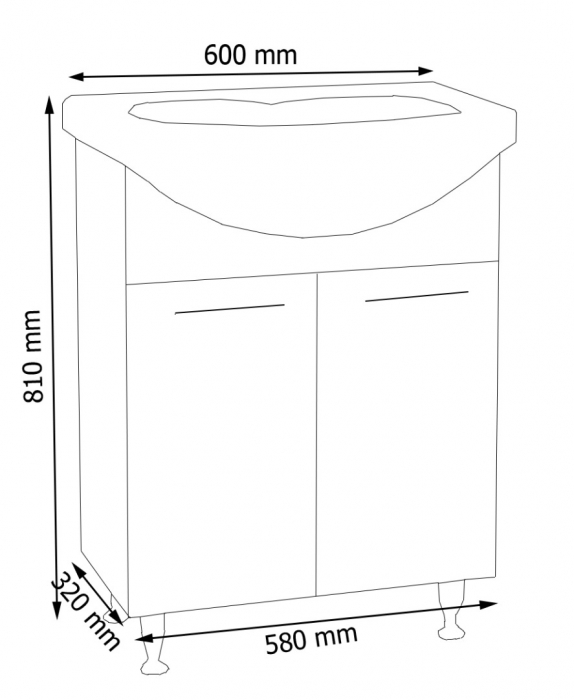 Set Baza front MDF si Lavoar seria 053, 60 cm, alb [3]