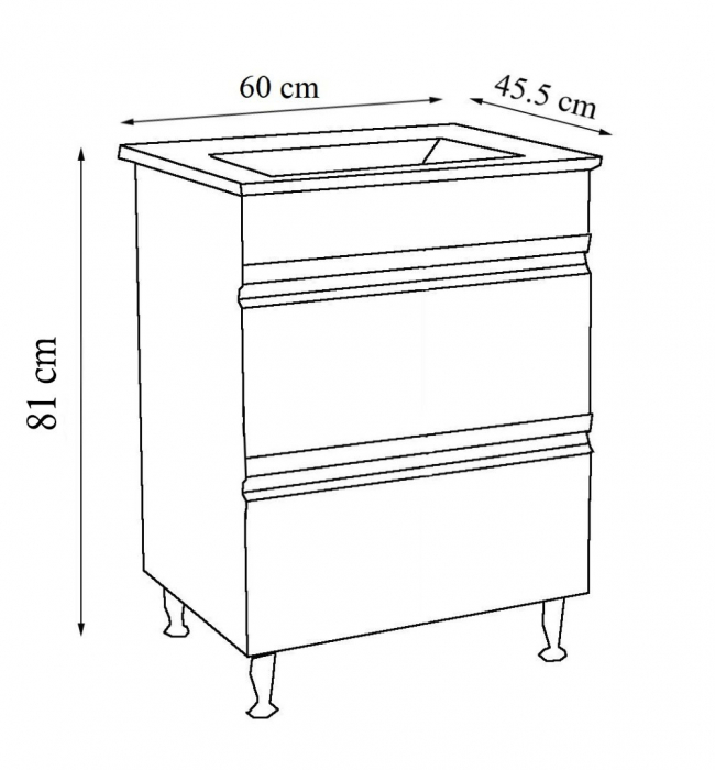 Set Baza front MDF si Lavoar seria 086, cu sertare, 60 cm, alb [5]