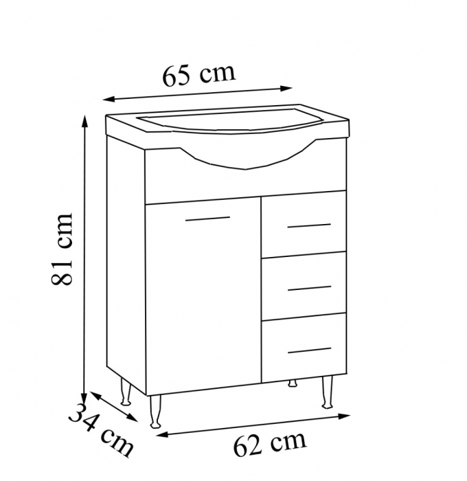 Set Baza front MDF si Lavoar seria 153, cu sertare, 65 cm, alb [4]