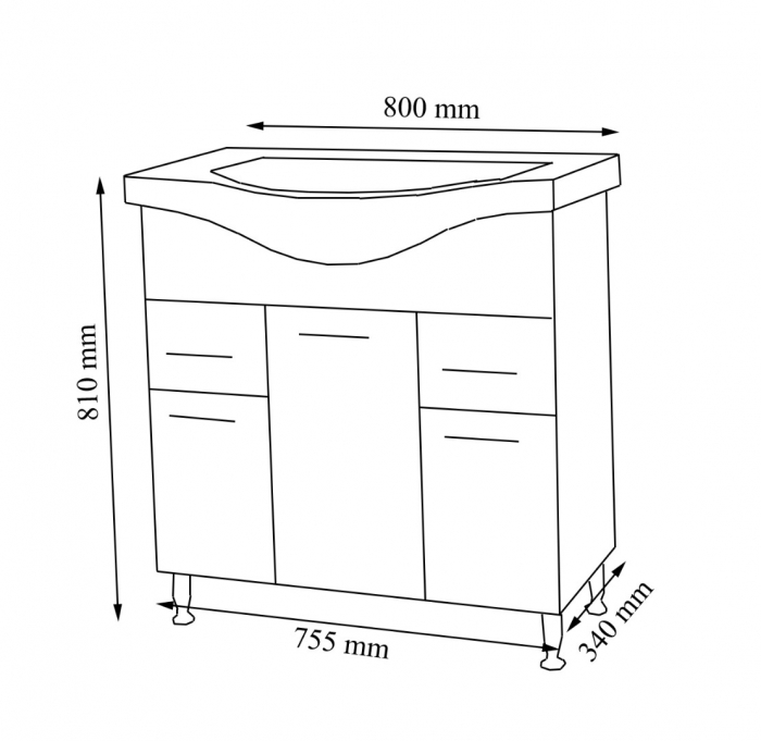 Set Baza front MDF si Lavoar seria 153, cu sertare, 80 cm, alb [4]