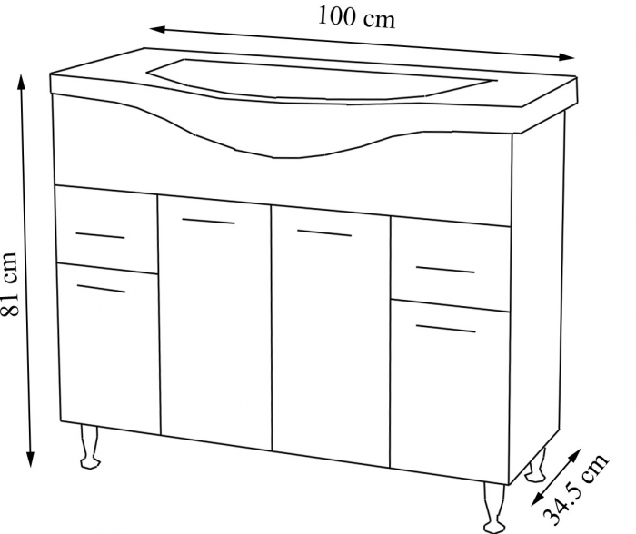 Set Baza front MDF si Lavoar seria 169, cu sertare, 100 cm, alb [4]