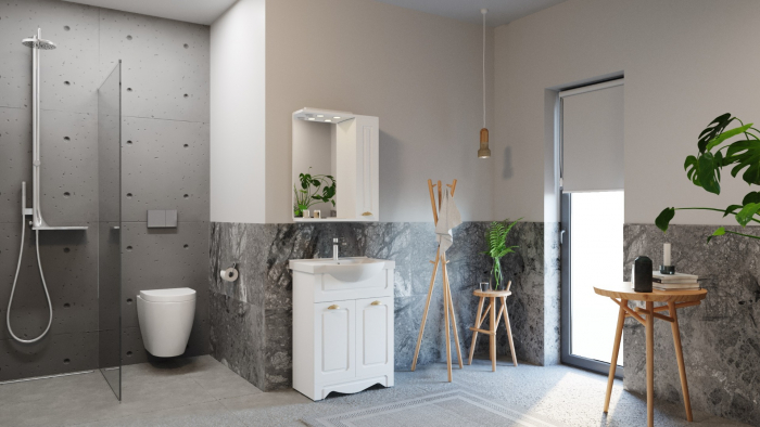 Set Baza front MDF si Lavoar seria 172, 55 cm, alb rustic [5]