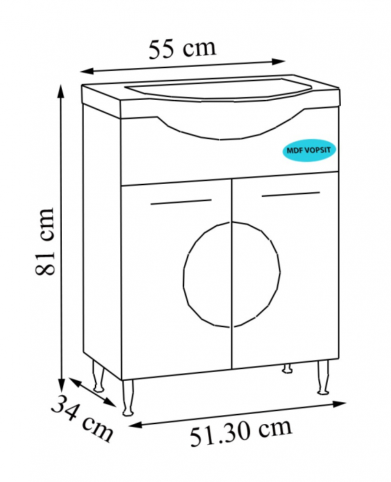Set Baza front MDF si Lavoar seria 178, 55 cm, alb [4]
