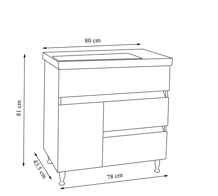 Set Baza front MDF si Lavoar seria 288, cu sertare, 80 cm, alb + negru [5]