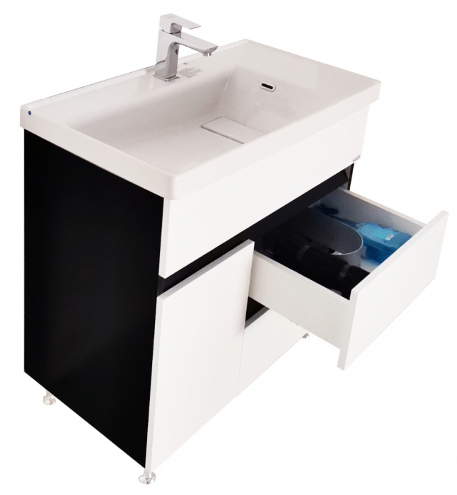 Set Baza front MDF si Lavoar seria 288, cu sertare, 80 cm, alb + negru [4]