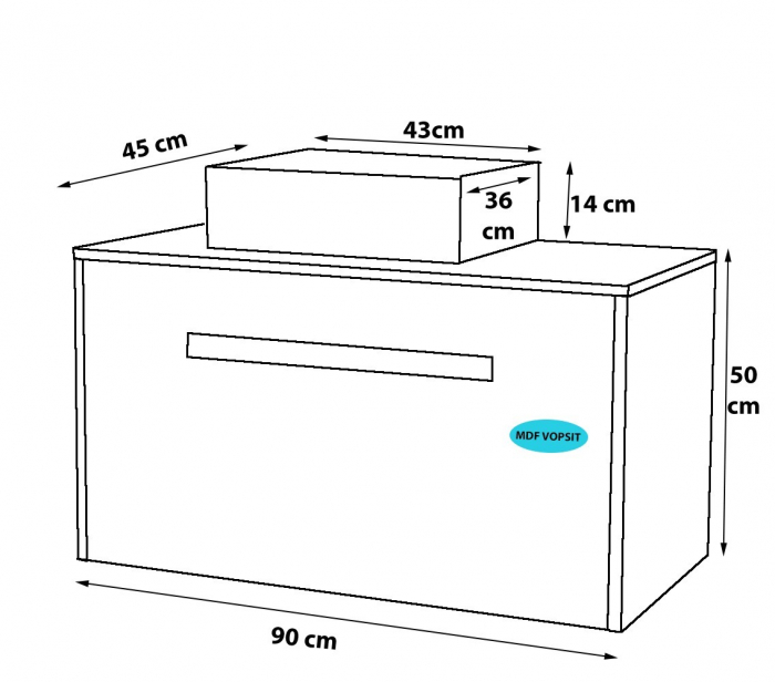 Set Baza front MDF si Lavoar seria 401, suspendata cu sertare, 90 cm, alb + fag [4]