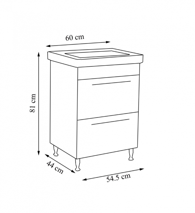 Set Baza front MDF si Lavoar seria 501, cu sertare, 60 cm, alb [5]