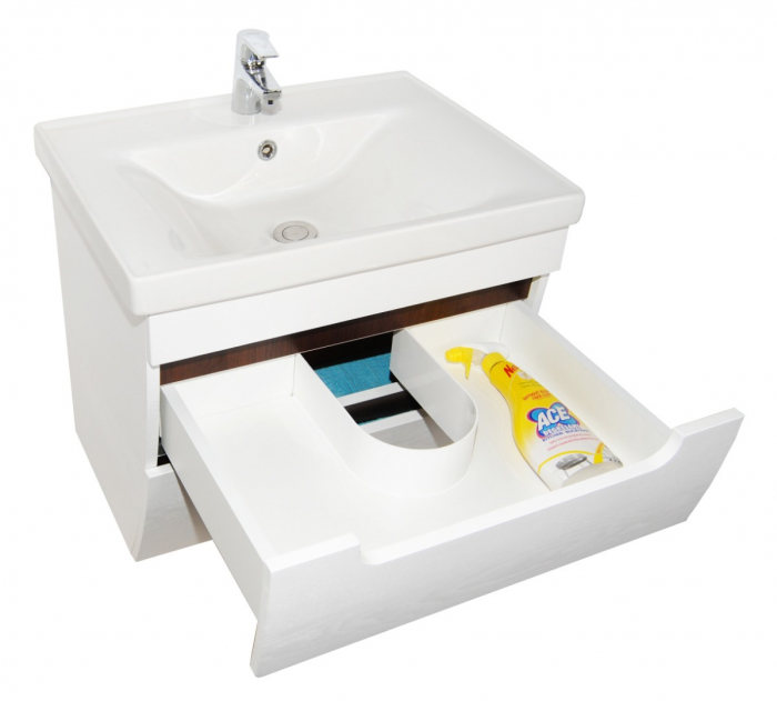 Set Baza front MDF si Lavoar seria 730, suspendata cu sertare, 80 cm, alb rustic [3]