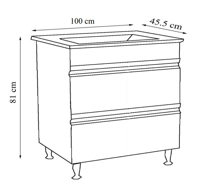 Set Baza front MDF si Lavoar seria 786, cu sertare, 100 cm, alb [6]