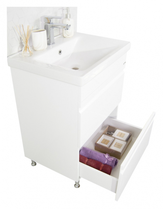 Set Baza front MDF si Lavoar seria 786, cu sertare, 65 cm, alb [3]